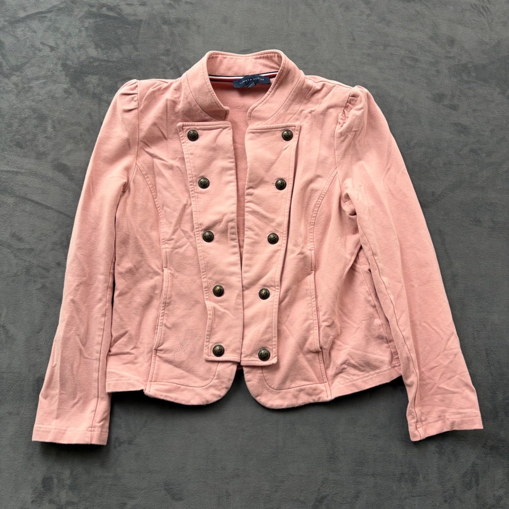Tommy Hilfiger Pink Military Knit Jacket Double Breasted Crest Button Large